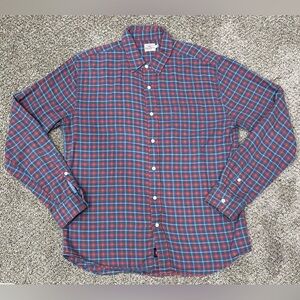 Faherty Shirt Mens Size Large Red/Blue Plaid Long Sleeve Button Up 100% Cotton